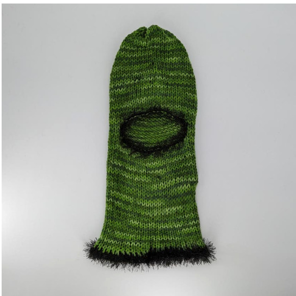 Green Multitone Fairy Grunge Fuzzy Knitted Handmade Balaclava Winter Hat - Picture 3 of 8